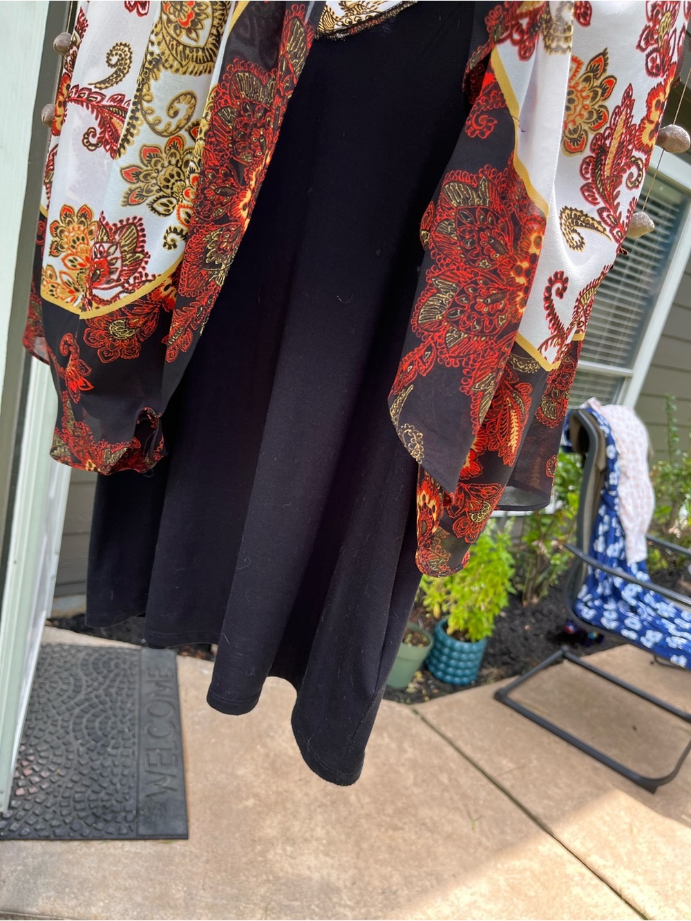 Ruby Rd. White Floral Poncho Top with Red & Gold Accents - Picture 5 of 5